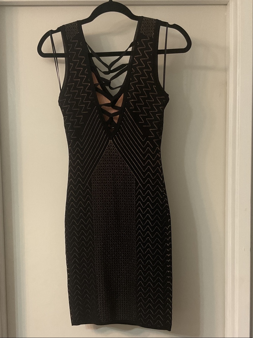 Guess Black Strappy V-Neck Bodycon Mini Dress - Picture 3 of 5